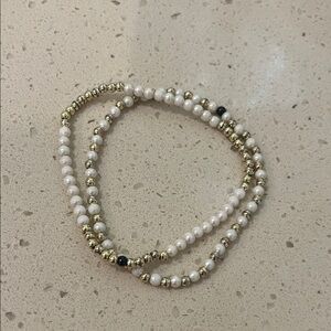 Allie + Bess Gold and White Beaded Bracelet set